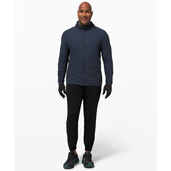 LULULEMON Surge Warm Full Zip Heathered True Navy Blue Black Sz L {I2} - Picture 1 of 6